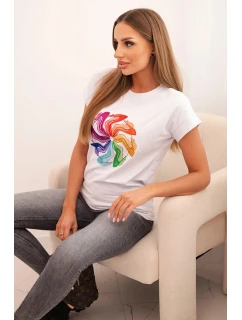 Dámská bavlněná blůza s krátkým rukávem a barevným potiskem bílá