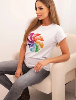 Dámska bavlnená blúzka s krátkym rukávom a farebnou potlačou biela