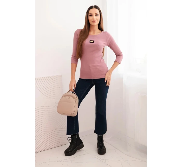 Dámska pruhovaná blúzka s 3/4 rukávom a ozdobnou nášivkou tmavoružová Dámska pruhovaná blúzka s 3/4 rukávom a ozdobnou nášivkou tmavoružová