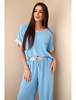 Komplet z viskózy se zlatým lemem modrý