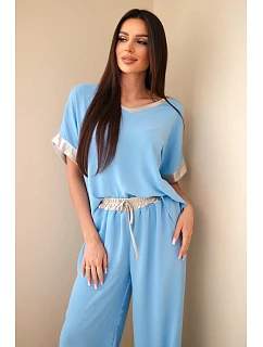 Komplet z viskózy se zlatým lemem modrý