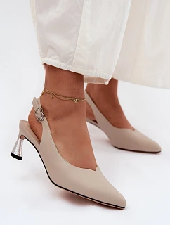 Kožené dámské sandály na podpatku Vinceza 66922 Béžové