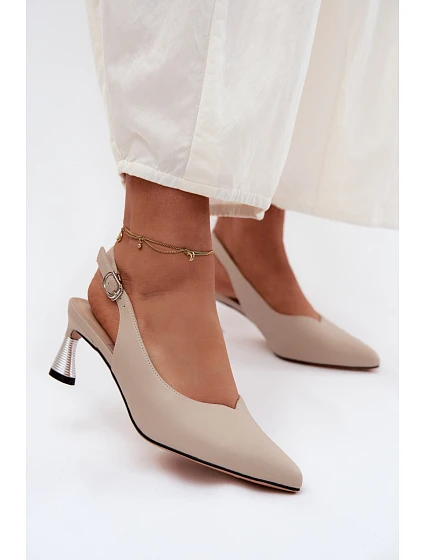 Kožené dámské sandály na podpatku Vinceza 66922 Béžové