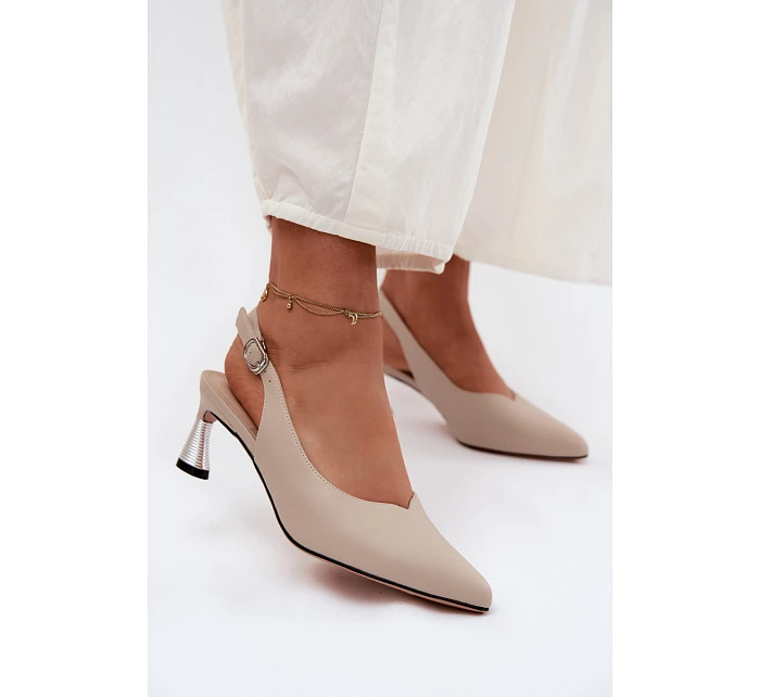 Kožené dámské sandály na podpatku Vinceza 66922 Béžové