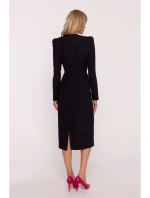 S412 Šaty v tvare ceruzky s ozdobnými ramenami - čierne