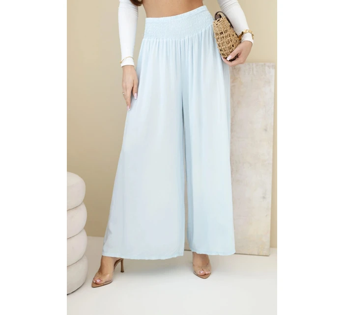 Dámske viskózové nohavice s elastickým pásom modré