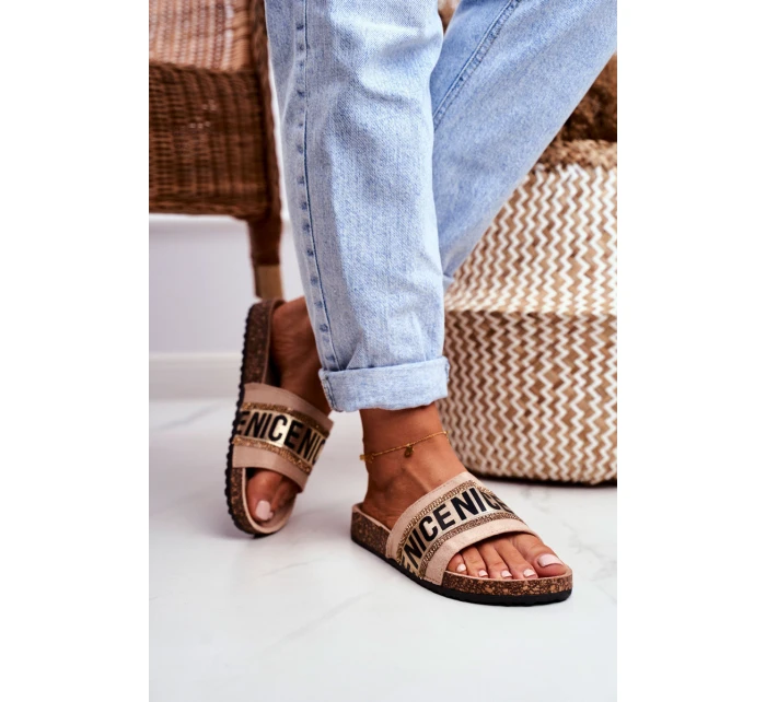 Klapki Na Korku Z Cyrkoniami Beżowe Be Nice