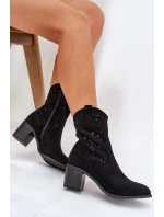 Dámské Ažurové Kožené Botky Na Podpatku model 21686926 Černé - S.Barski