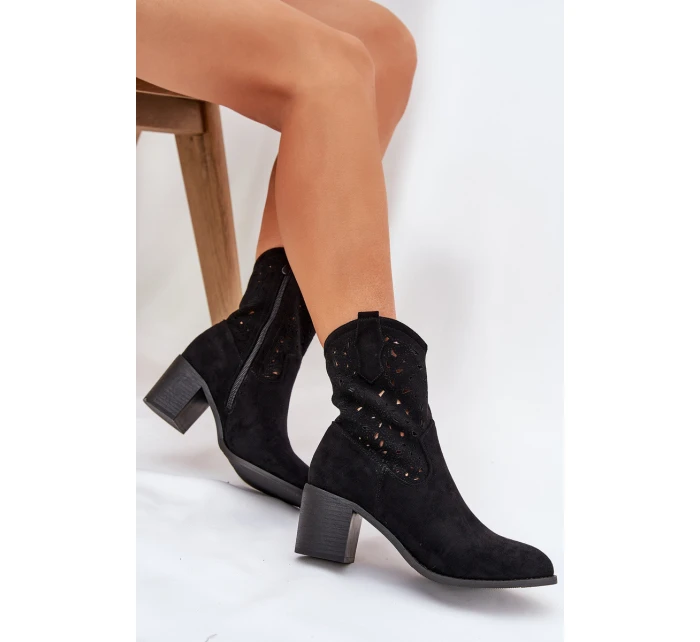 Dámské Ažurové Kožené Botky Na Podpatku model 21686926 Černé - S.Barski