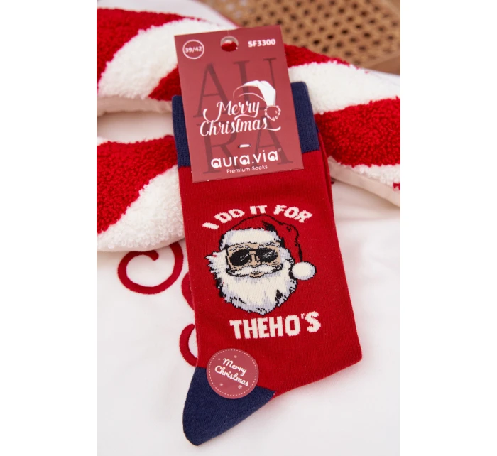 Pánské Vánoční ponožky Santa Claus v brýlích Červeno-tmavé