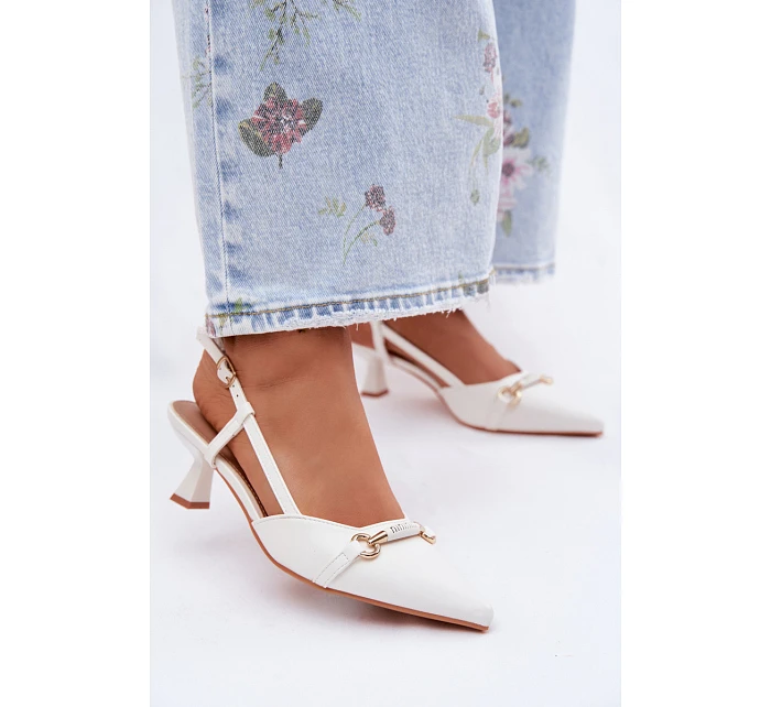 Dámské sandály na podpatku s špičatými špičkami bílé Felessa