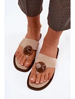 Dámské ploché žabky s ozdobou eko semiš béžové model 22125621 - Boto