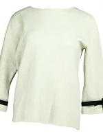 Dámsky sveter na rukávoch zdobený bielym plisovaným volánikom a čiernou stužkou SW 0202 - Gemini