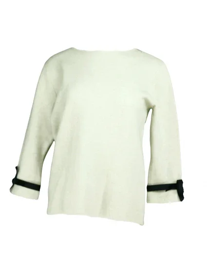 Dámsky sveter na rukávoch zdobený bielym plisovaným volánikom a čiernou stužkou SW 0202 - Gemini