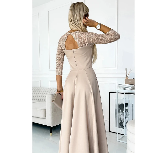 Dámske čipkované šaty 309-10 AMBER beige - Numoco