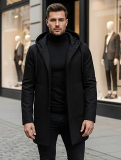 Pánsky jednoradový zimný kabát čierny FashionStreet CX0444