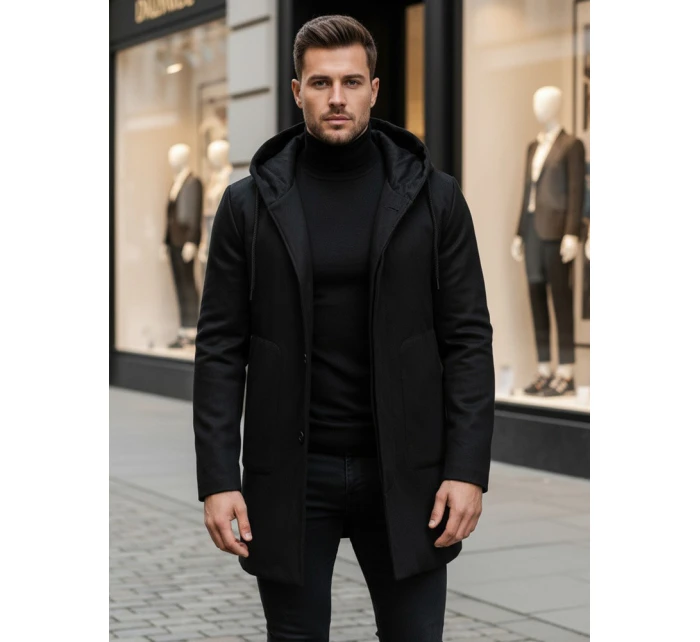 Pánsky jednoradový zimný kabát čierny FashionStreet CX0444