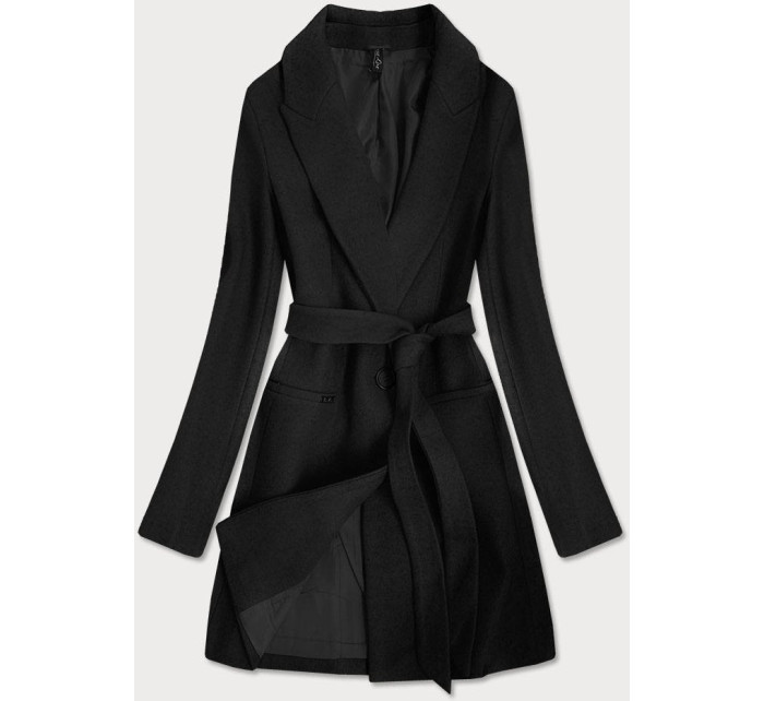 Klasický čierny dámsky kabát s prídavkom vlny (2715)