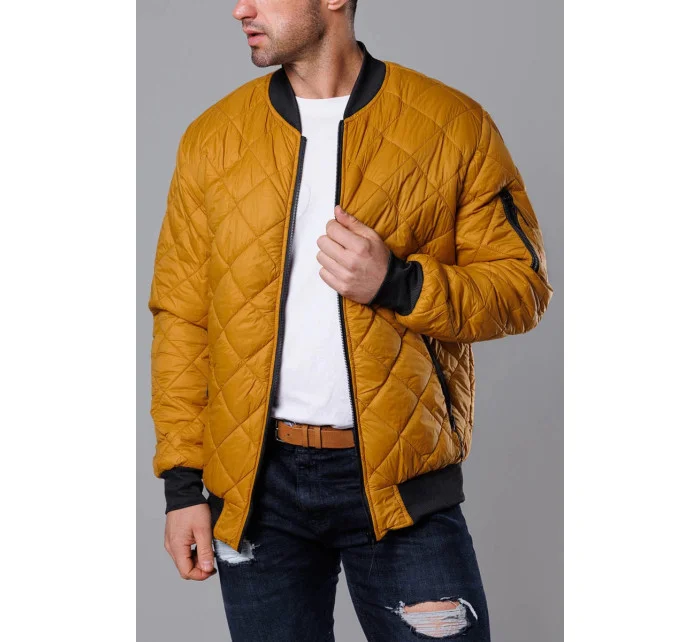 Tmavo žltá prešívaná pánska bunda typu "bomber" (MY01-23)