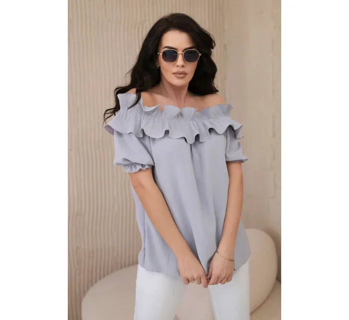 Španělská halenka s ozdobným volánem šedý