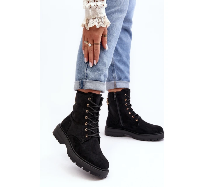 Damskie Botki Workery Na Suwak Czarne Ninsuni Damskie Botki Workery Na Suwak Czarne Ninsuni