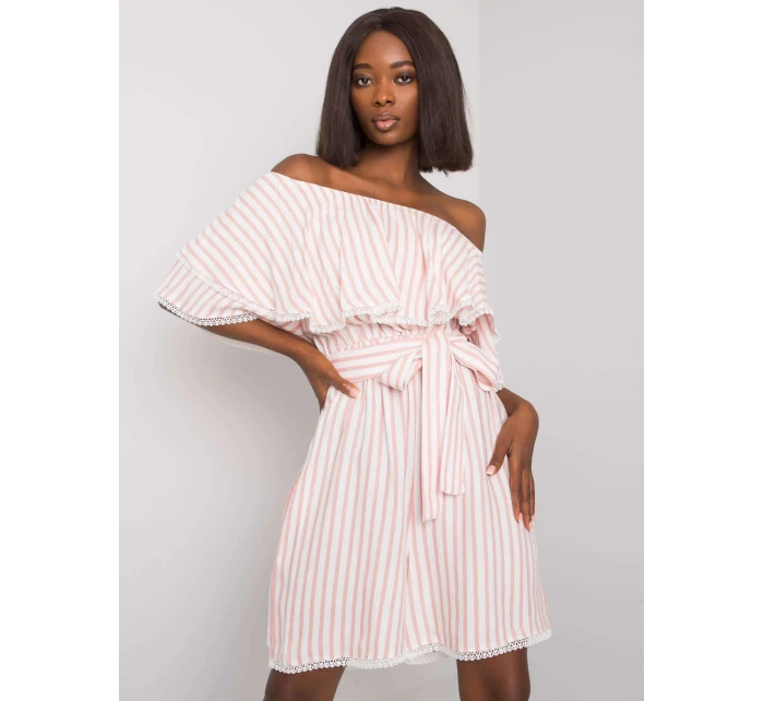 Sukienka LK SK model 20206354 biało różowy - FPrice Sukienka LK SK model 20206354 biało różowy - FPrice