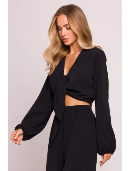 M861 Krátky top so zaväzovaním vpredu - čierny M861 Krátky top so zaväzovaním vpredu - čierny