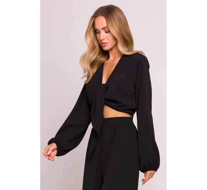 M861 Krátky top so zaväzovaním vpredu - čierny M861 Krátky top so zaväzovaním vpredu - čierny