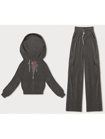 Dámsky komplet v grafitovej farbe - mikina a nohavice typu cargo (AMG-322A)