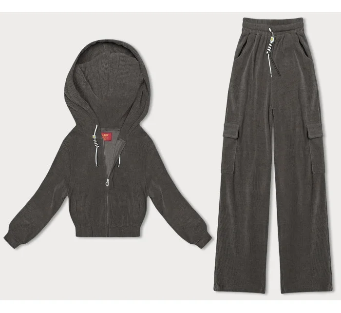 Dámsky komplet v grafitovej farbe - mikina a nohavice typu cargo (AMG-322A)