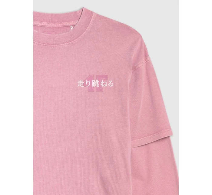 Dievčenské tričko s nadrozmernou potlačou a dlhým rukávom 4F 4FJRAW25TLONF543-54S