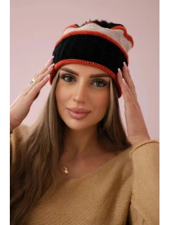 Dámska čiapka Kinga K297 čierna+tmavo ružová+béžová