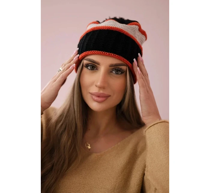 Dámska čiapka Kinga K297 čierna+tmavo ružová+béžová