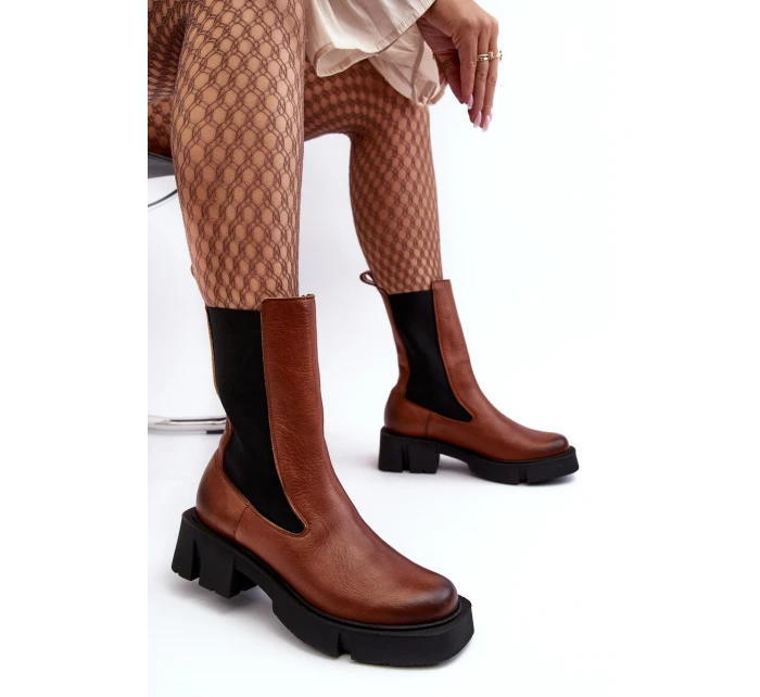 Damskie Botki Sztyblety Laura Messi 2693/229 Brązowe