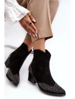 Damskie Zdobione Botki Kowbojki Na Słupku Czarne Eleduana Damskie Zdobione Botki Kowbojki Na Słupku Czarne Eleduana