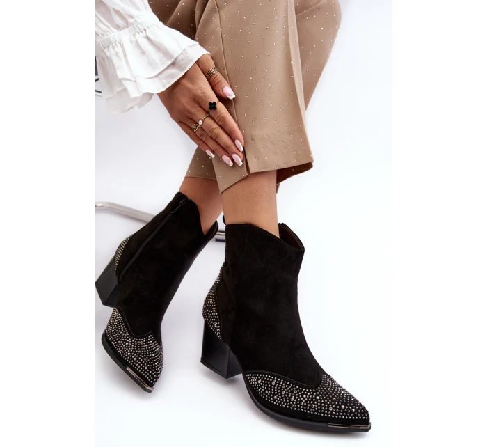 Damskie Zdobione Botki Kowbojki Na Słupku Czarne Eleduana Damskie Zdobione Botki Kowbojki Na Słupku Czarne Eleduana