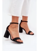 Sandały Damskie Na Słupku Z Eko Zamszu Czarne Elirae