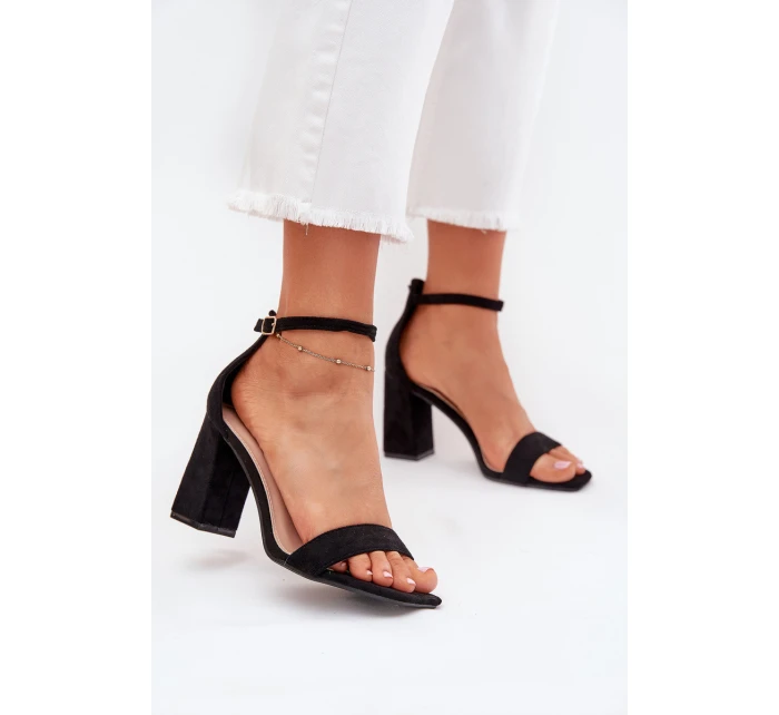 Sandały Damskie Na Słupku Z Eko Zamszu Czarne Elirae