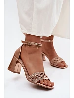 Dámské sandály na podpatku s pleteným vzorem šampaňské Felena