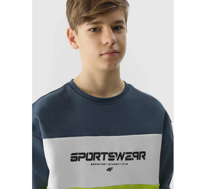 Chlapecká tepláková mikina bez zapínání a bez kapuce 4F - žlutá Chlapecká tepláková mikina bez zapínání a bez kapuce 4F - žlutá