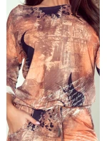 13-168 Športové šaty s vreckami a viazankou - medený vzor s nápisom