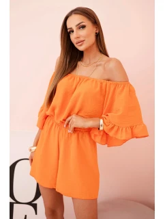 Dámský bavlněný overal bez rukávů s vázáním v pase ecru