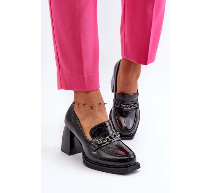 Lakierowane Czółenka Na Masywnym Obcasie Czarne Terimene