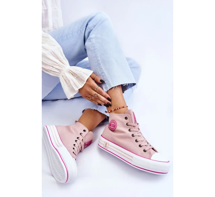Dámské vysoké textilní tenisky na platformě Big Star LL274186 Růžová Dámské vysoké textilní tenisky na platformě Big Star LL274186 Růžová