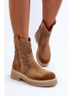 Zazoo Semišové dámské boty na plochém podpatku, prolamované, béžová Zazoo Semišové dámské boty na plochém podpatku, prolamované, béžová