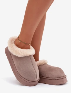 Dámske domáce papuče s kožušinou - khaki Eveline