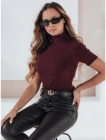 Dámský žebrovaný svetr s krátkým rukávem vínová Dstreet model 21991060 - FashionStreet