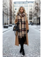 Elegantní dlouhé šaty s obálkovým výstřihem a rozparkem  hnědé model 21720277 - numoco