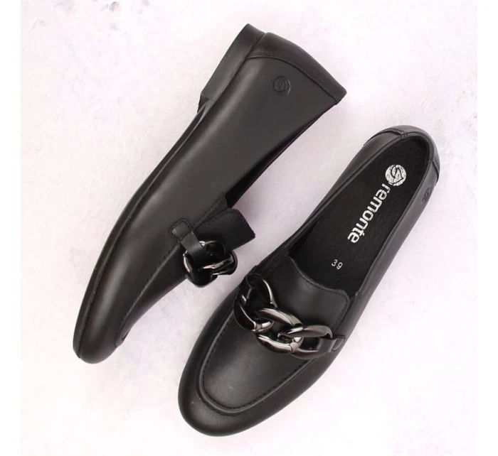 Remonte W RKR645 čierna kožená pohodlná poltopánka na retiazke Remonte W RKR645 čierna kožená pohodlná poltopánka na retiazke