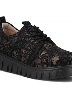 Kožené topánky na platforme v kvetinovej čiernej farbe DP6846 Filippo